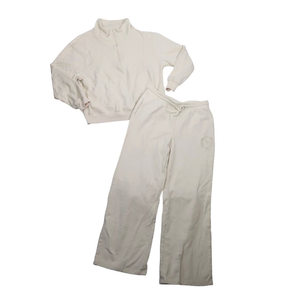 White Fox x Sarah's Day Buttercream 1/4 Zip Sweatshirt Wide Leg Sweatpants Set